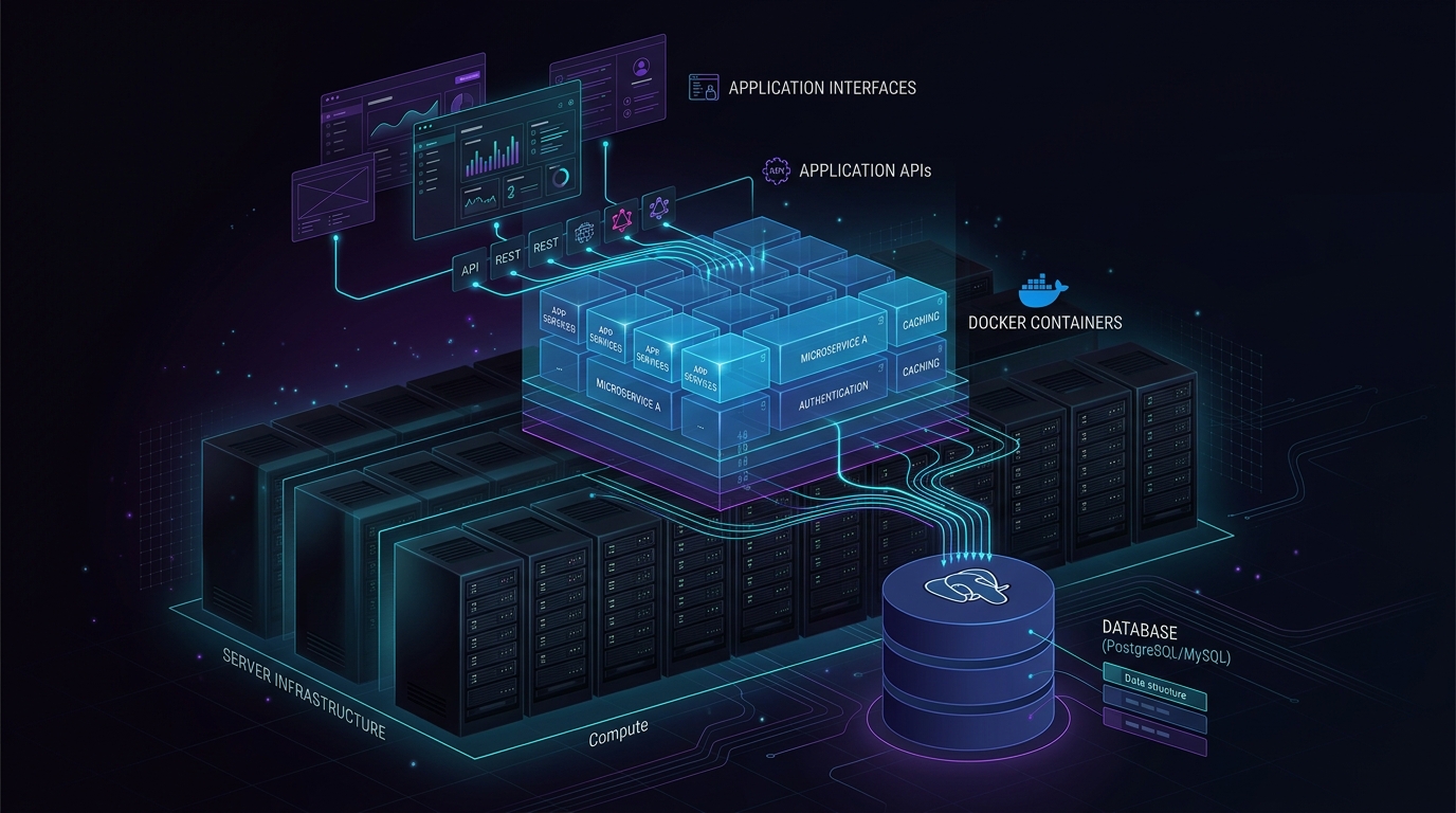 Infraestructura de servidores, Docker y base de datos conectados